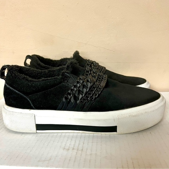 KENDALL & KYLIE Tory slip on platform sneakers with chains Black suede women 10 - Picture 3 of 13